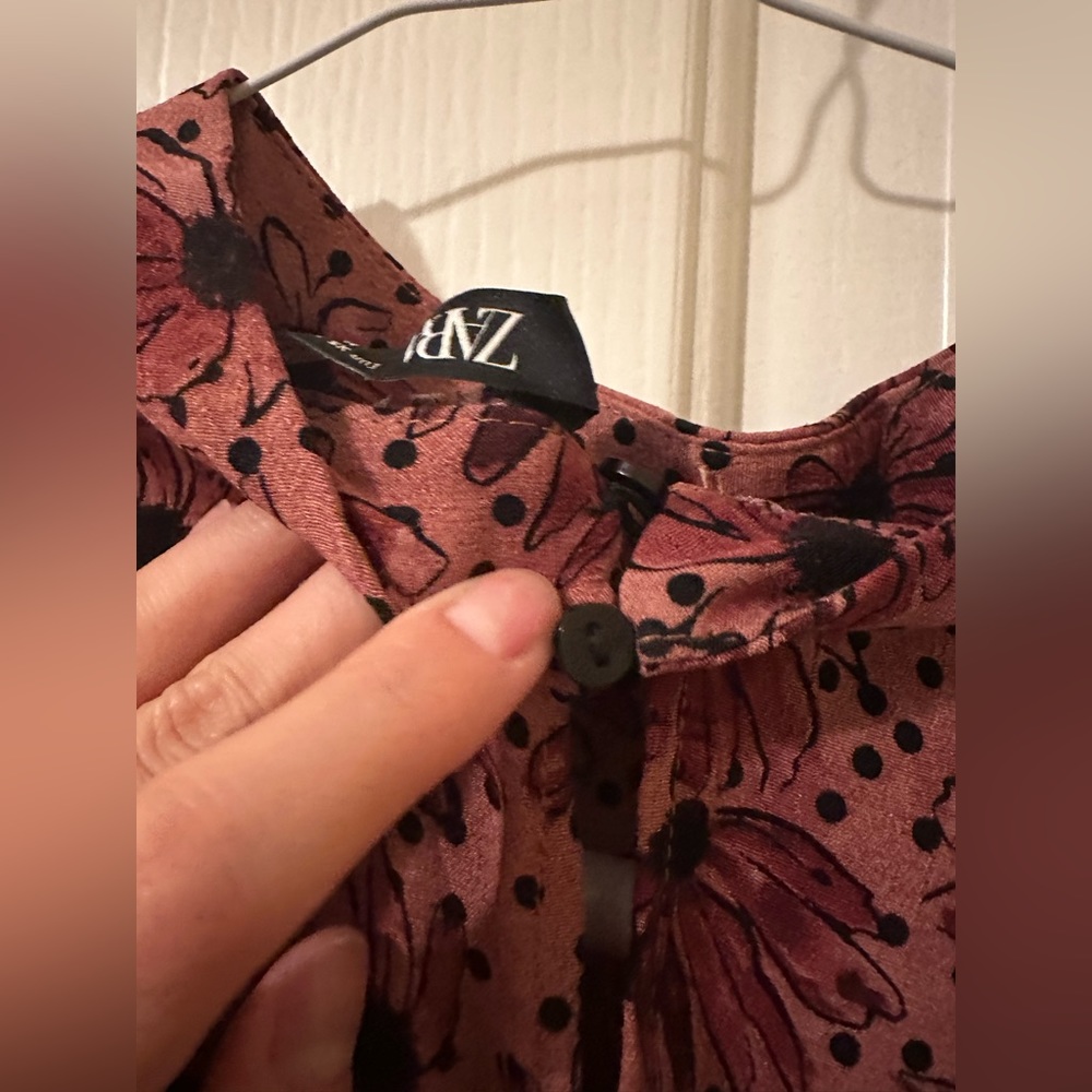 Zara Ruffled Print Marsala Dress - Size XS - Picture 7 of 13